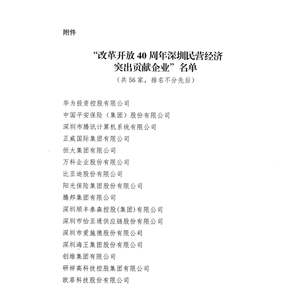 喜讯，公海彩船供应链荣获“改革开放40周年深圳民营经济突出贡献企业”称号  